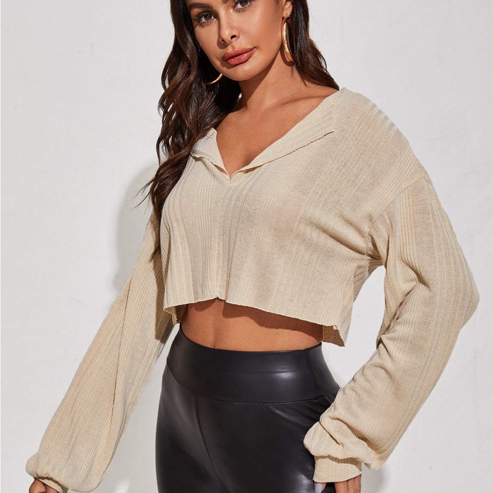 SHEIN Beige Ribbed Crop Top